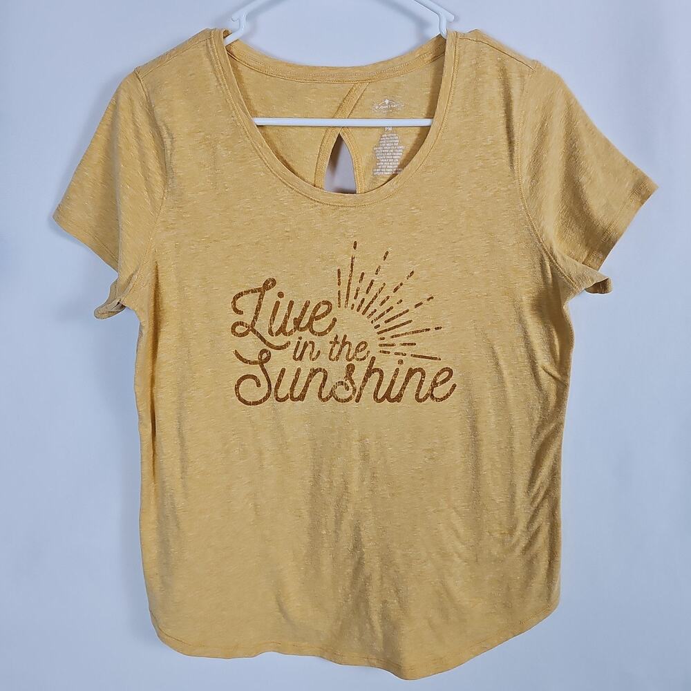 St. Johns Bay Active Sunshine Graphic Tee Mustard Yellow Summer T-Shirt Size: PM